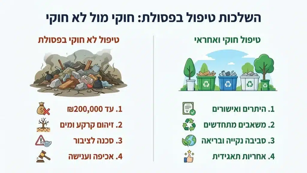 לאחר ההסבר על רגולציה סביבתית, אישורים וחשיבות הטיפול החוקי בחומרים הפרדת חומרי בניה למחזור באתר עבודה